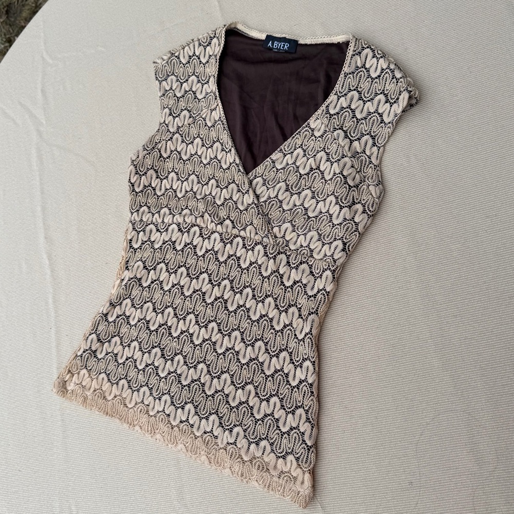 Vintage Gold Lace + Brown Top